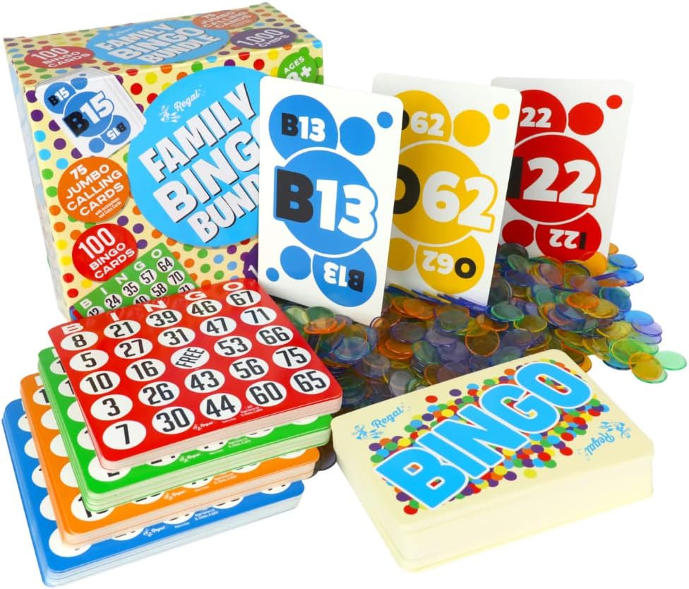 Regal Bingo Family Bingo Bundle Set with 100 Classic Bingo Cards, 75 Jumbo Calli