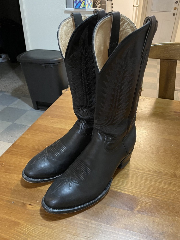 M.L. Leddy’s Old West Black Leather Cowboy Boots Men’s 10.5 Western Rodeo Style