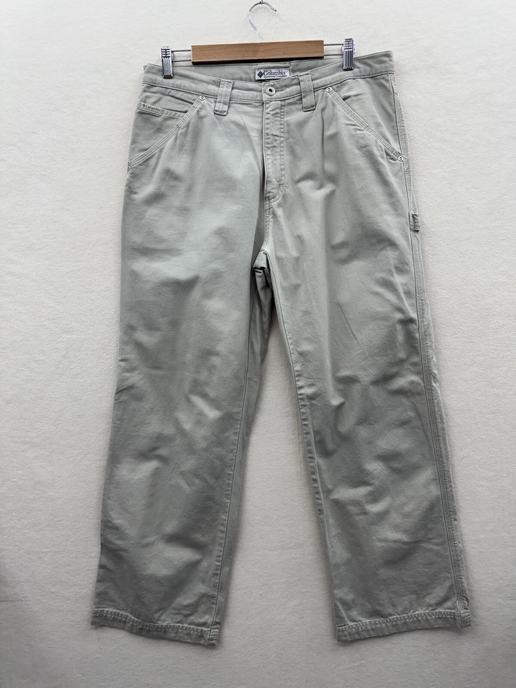 Columbia Mens 33 Canvas Carpenter Pants Zip Pocket Beige