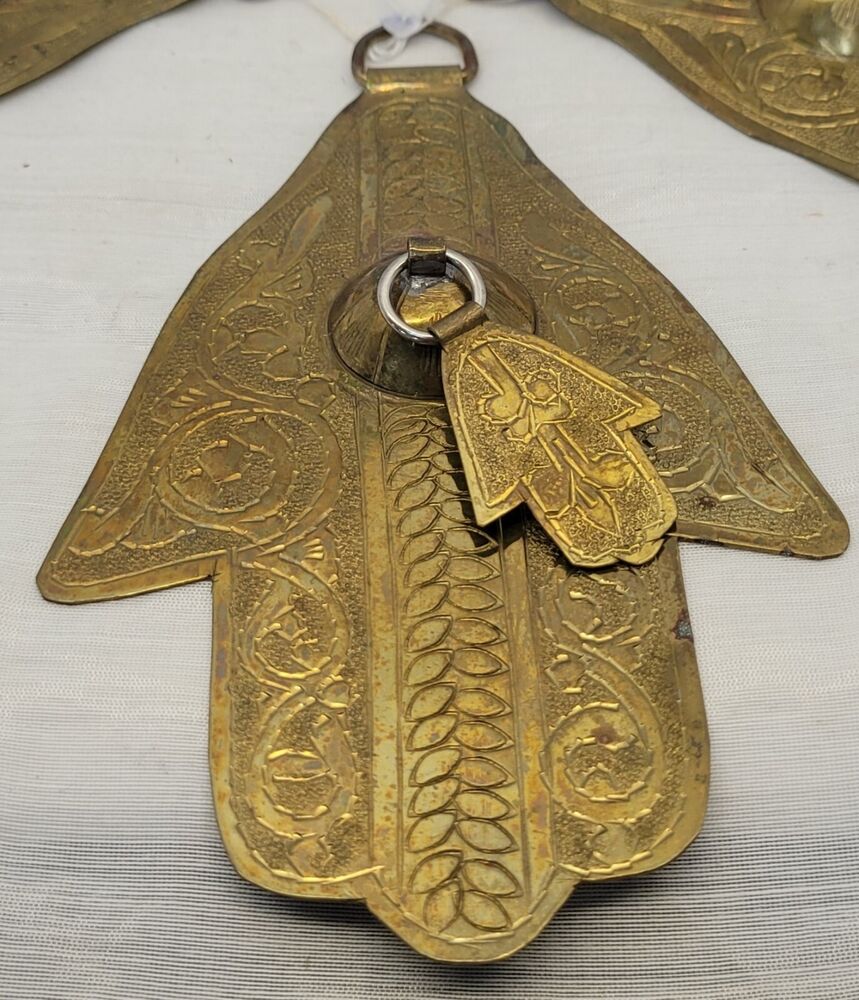 Vintage Moroccan Double Hamsa Amulet Brass Talisman Judais Wall Hanging set of 3
