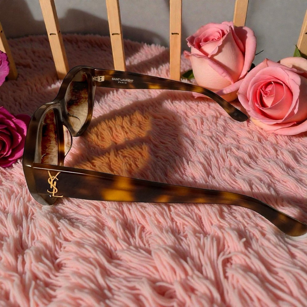 Saint Laurent Oversized Logo Cat Eye Tortoise Gradient Brown Lens Sunglasses