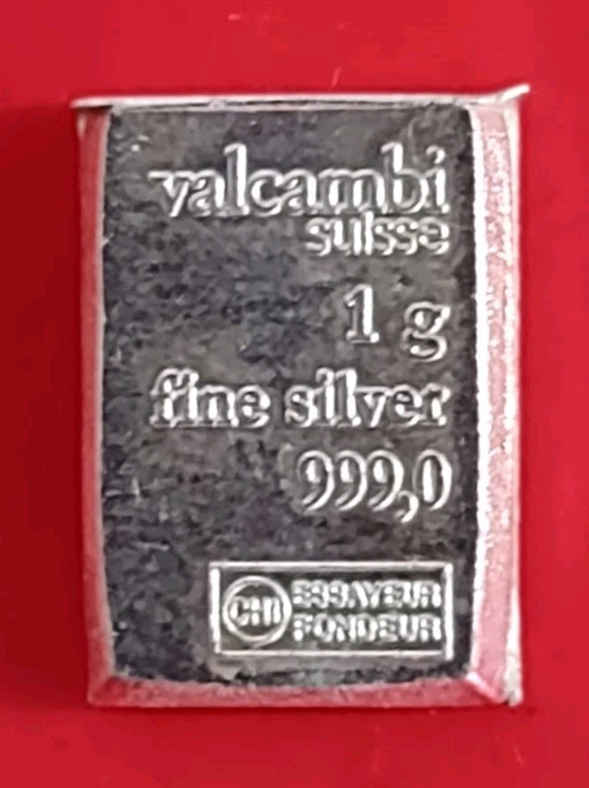 1 - ( Valcambi ) Gram .999 Silver Bar- .999 Fine Silver • 1 Bar