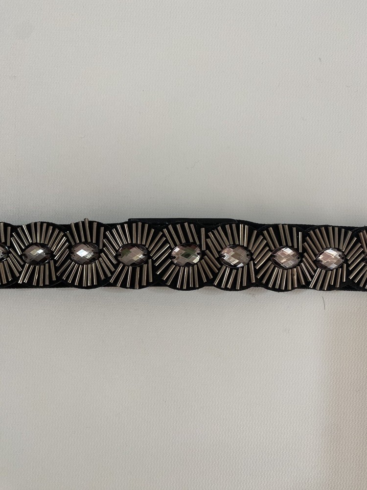 Embellished Women’s Black Elastic Waist Belt Beaded Sz L