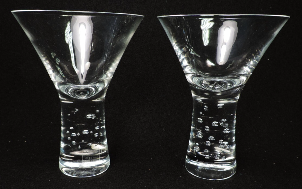 Set of 2 Crate & Barrel Verve Bubble Stem Martini Glasses New With Tags