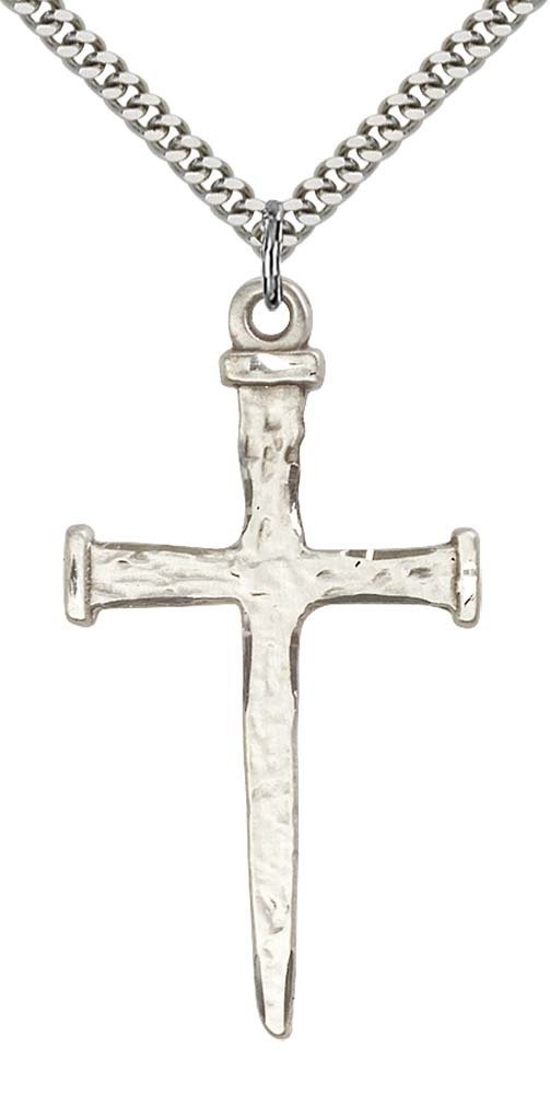 Sterling Silver Nail Cross Pendant with 24