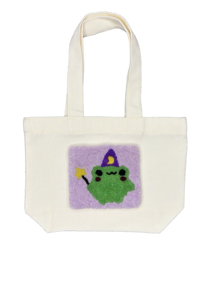Luxury Handmade Cashmere Embroidery Wizard Frog Mini Canvas Tote Bag