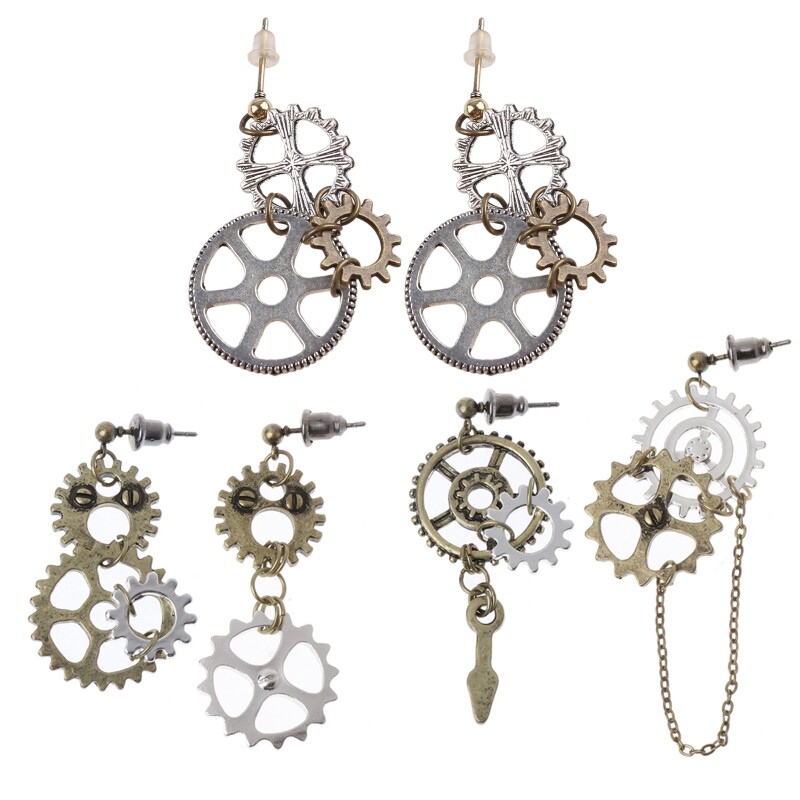 Fashionable Antique Dangle Earring Steampunk Gear Pendant Long Hook Earring Gift