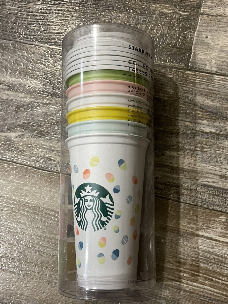 Starbucks Reusable Easter Pastel Cups Set Of 6 Different Cups 16Oz W/ Lids NWT