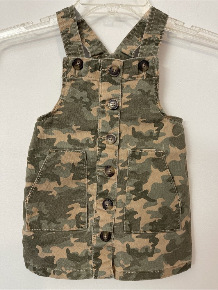 Wonder Nation Girls 18 Months Green Camo Cotton-Blend Overall Dress! A6743