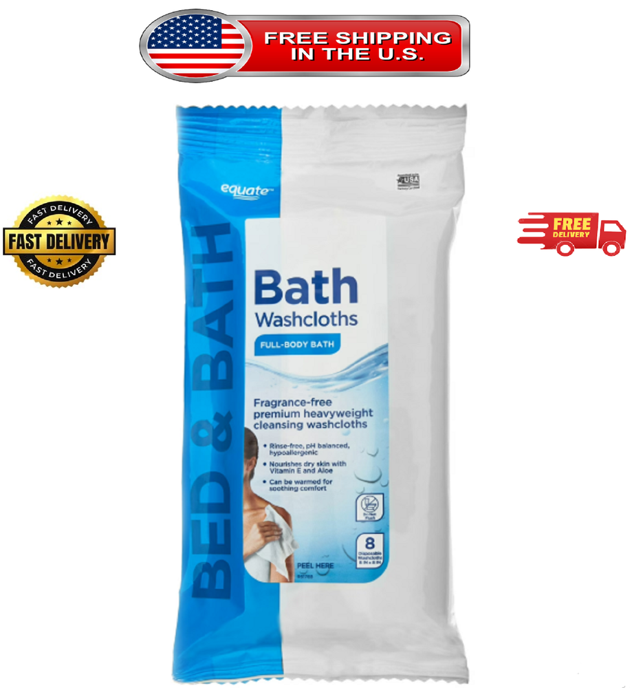 Equate Premium Heavyweight Bath Cleansing Washcloths, 8-Count, 8 x 8 Cloth.