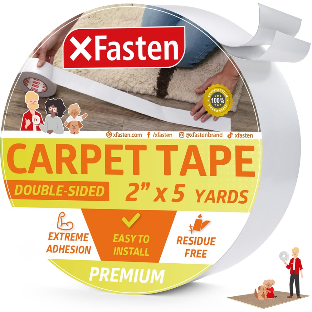 Rug Gripper Tape Double Sided - 2” X 5 Yds 3-In Core Carpet Tape for Rug, Carpet