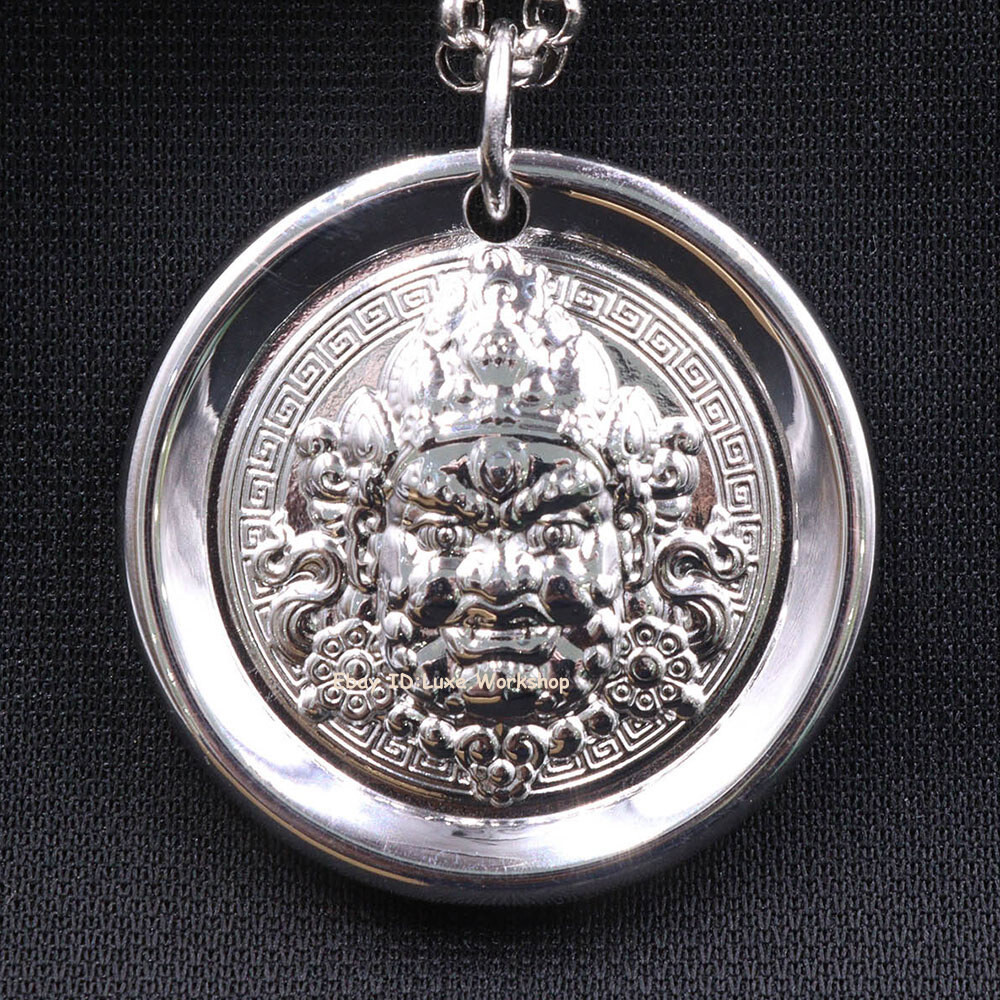 999 Pure Silver Round Solid Yellow Jambhala Man's Fine Silver Pendant 1.5inchH