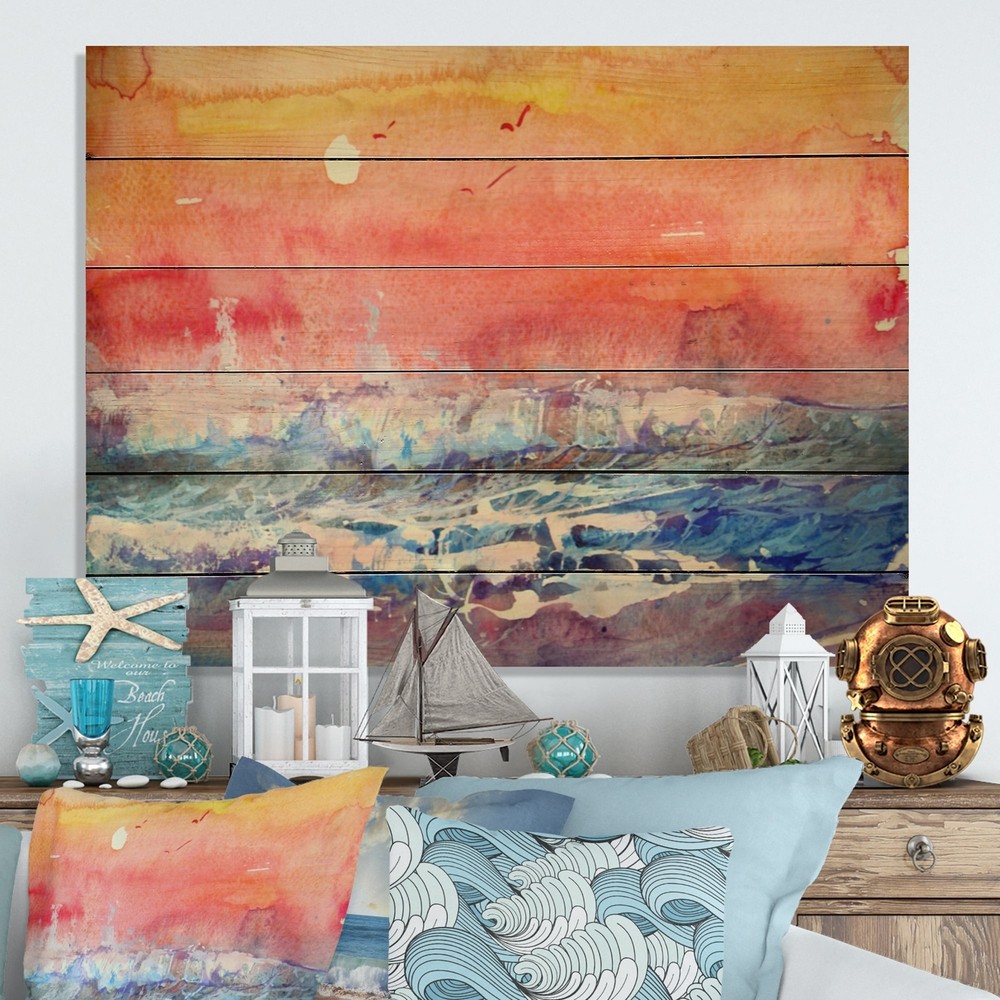 Designart 'Multicolor Orange Sunset Over The Sea' Nautical &