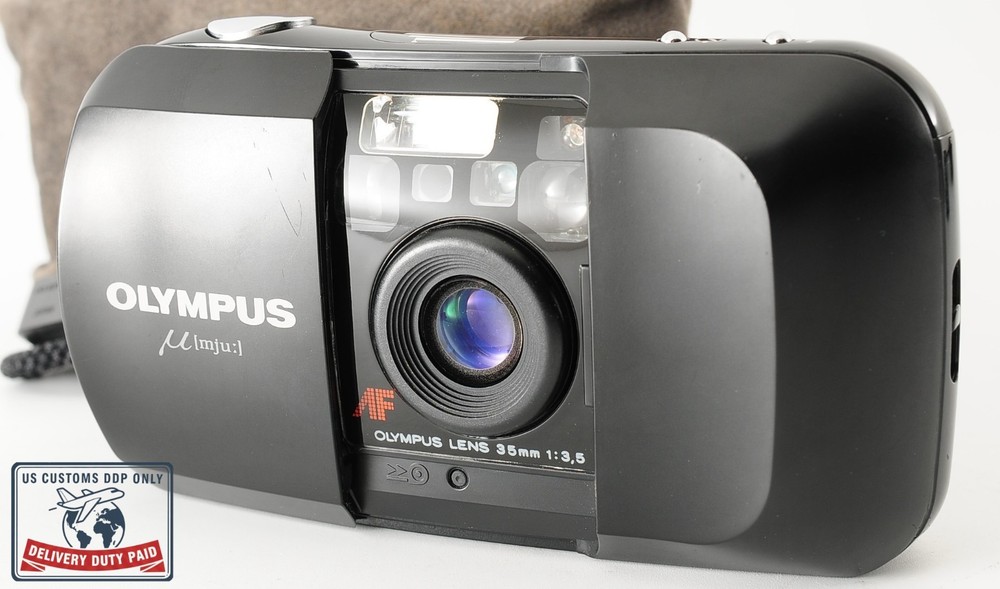 [ Near MINT ++ /Case ] Olympus μ mju Black AF 35mm Film Camera From JAPAN #1229