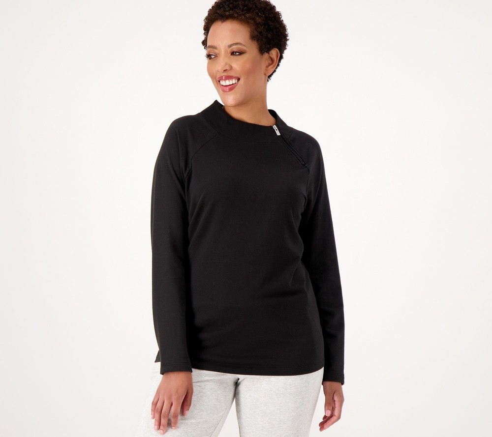 Sport Savvy Women's Top Sz 2XS (XXS) French Terry Long Sleeve Black A518392