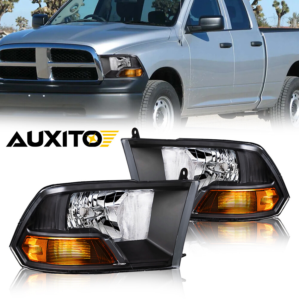 2X Black Housing Headlight Assemblies Clear Lens Fit 2009-2012 Dodge Ram 1500 PU