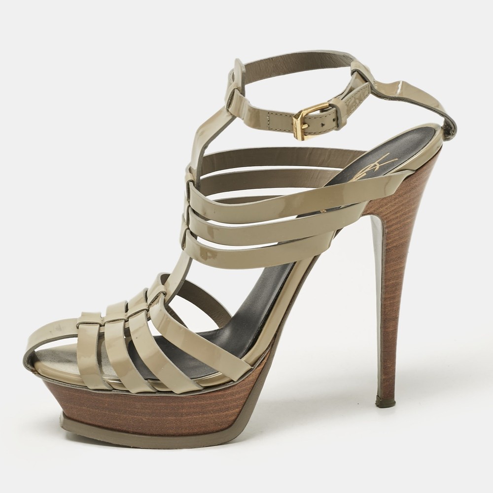 Saint Laurent Green Patent Leather Ankle Strap Sandals EU 39.5