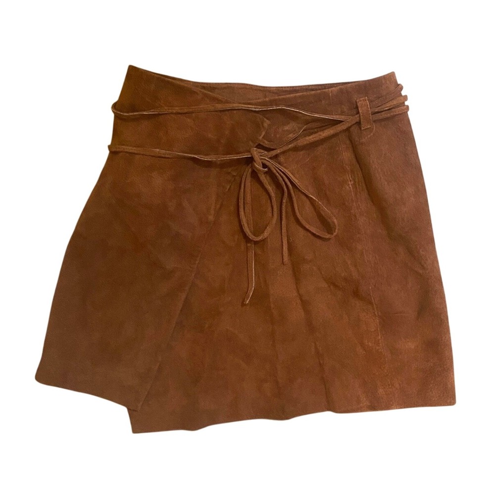 Blank NYC Women’s Brown Leather Wrap Tie Skirt Size 27 Pocahontas Style
