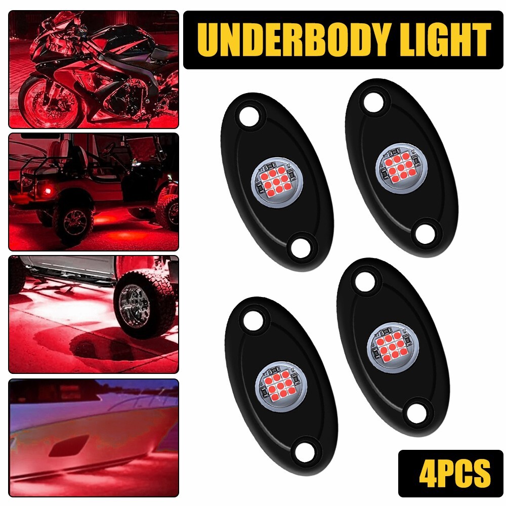 4 pods Underbody Light Red LED Rock Lights For Truck Off-Road Jeep ATV UTV I