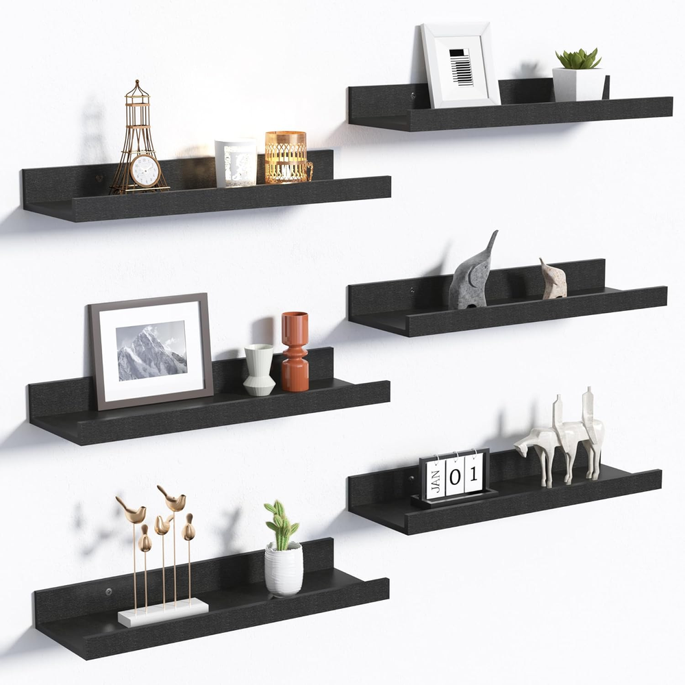Floating Shelves for Wall, Wall Shelves for Decor Storage Set of 6, Wall Mounted