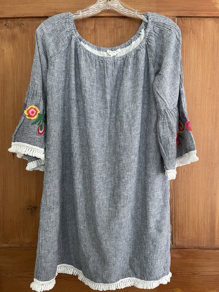 Beach Lunch Lounge Navy Blue Floral Embroidered Beach Swim Coverup Dress M