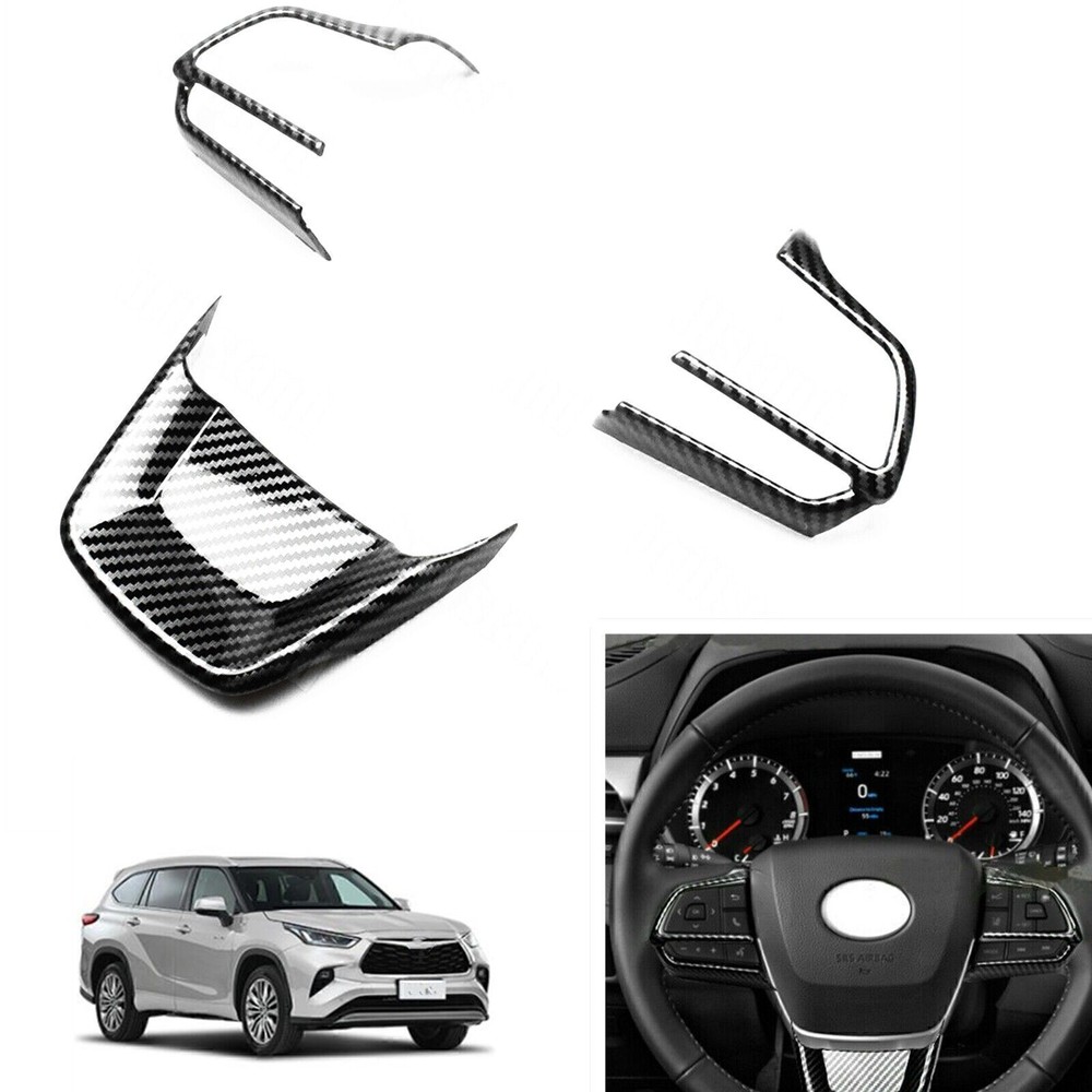 Carbon Fiber Car Interior Steering Wheel Frame Trim For Toyota Highlander 20-23