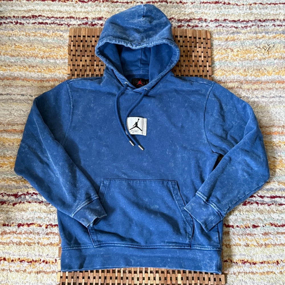 Nike Air Jordan Flight Acid Wash Blue Pullover Hoodie Hoody Men's Small S