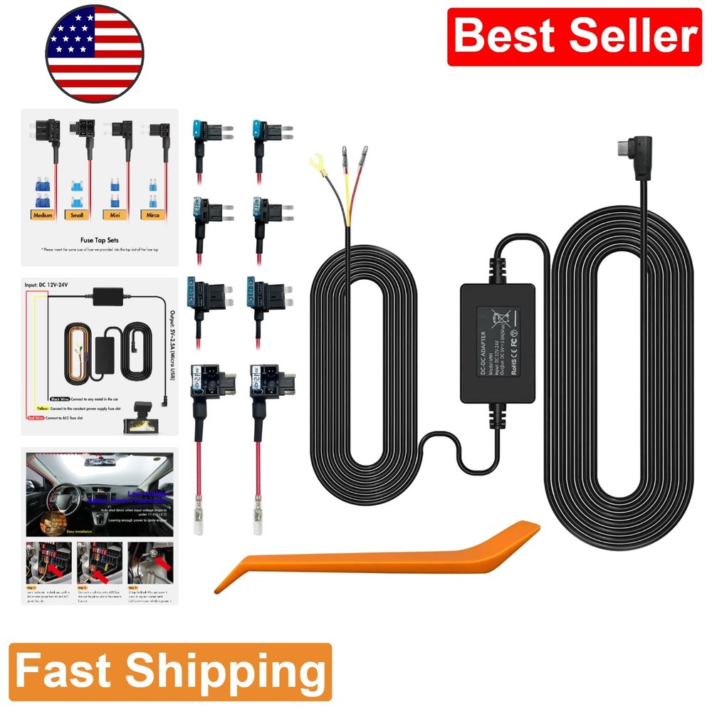 Dash Cam Hardwire Kit - USB C Port, Car Charger Cable Kit - Low Voltage Prote...