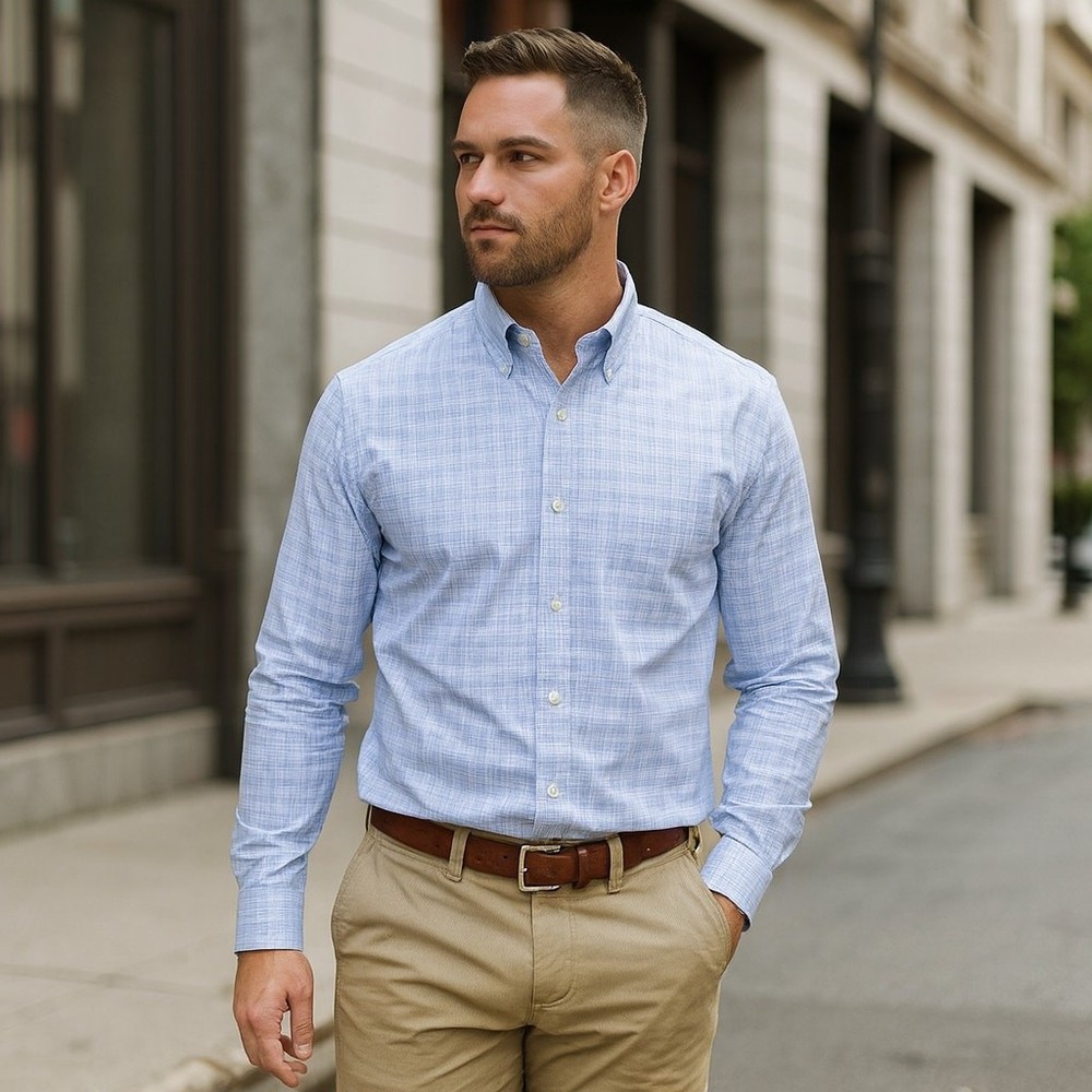 Pronto Uomo Blue Plaid Men's Dress Shirt Size 15.5 32/33