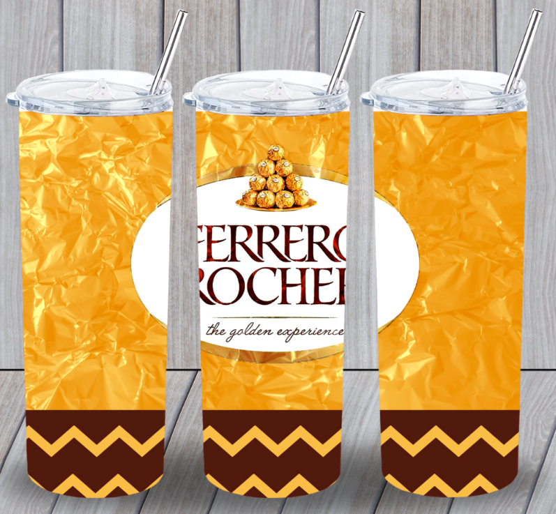 Ferrero Rocher Candy Multicolor 20oz Insulated Tumbler Lid Plastic Straw New