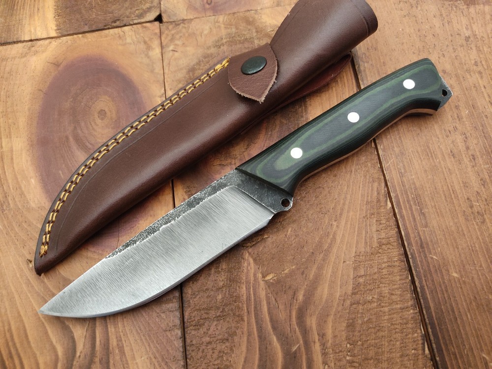 Custom 1095 Carbon Steel Acid-Washed Survival Hunting Knife Hand Forged