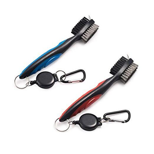 Pack of 2 Golf Club Brush Groove Cleaner with Retractable Zip-line and