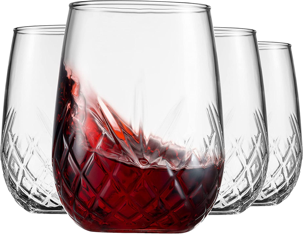 Stemless Wine Glasses Italian Made Dublin Collection Set of 16