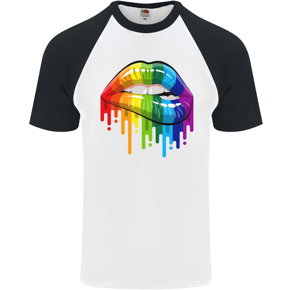 Rainbow Bitten Lip Gay Pride LGBT Baseball Tee for Men-image