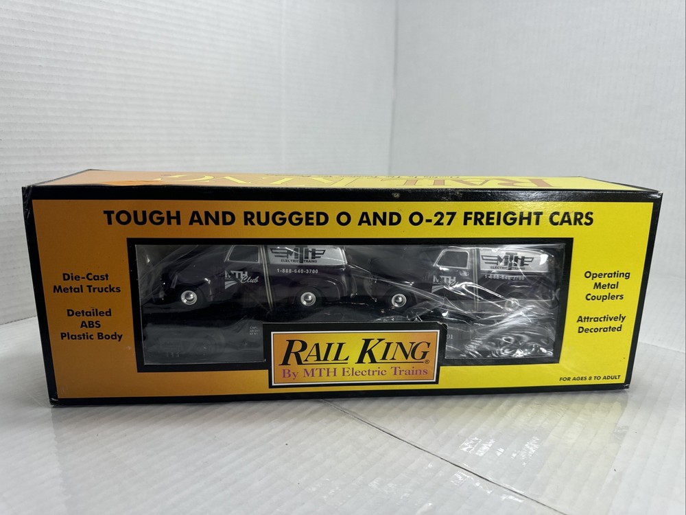 MTH O gauge Flat Car With Two Panel Vans #76002 For Train Set Layout