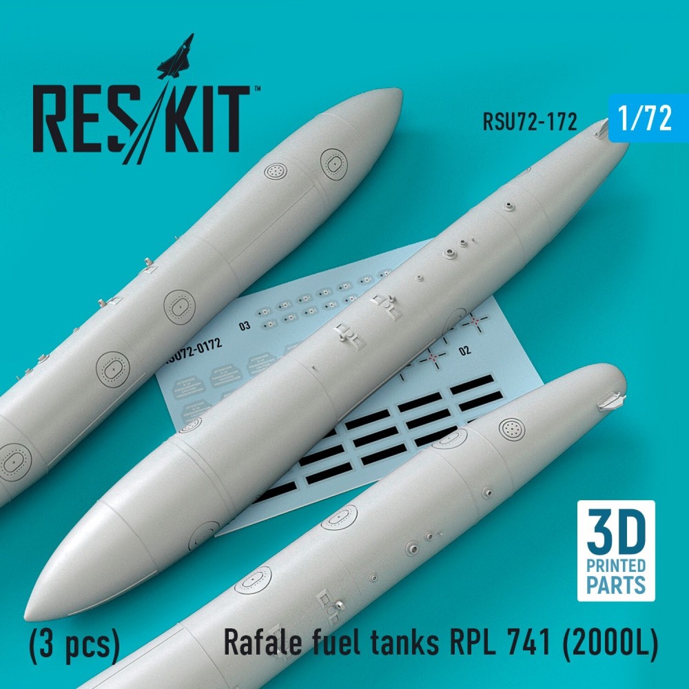 ResKit RSU72-0172 Scale 1:72 Rafale fuel tanks RPL 741 (2000L) 3 pcs 3D printing
