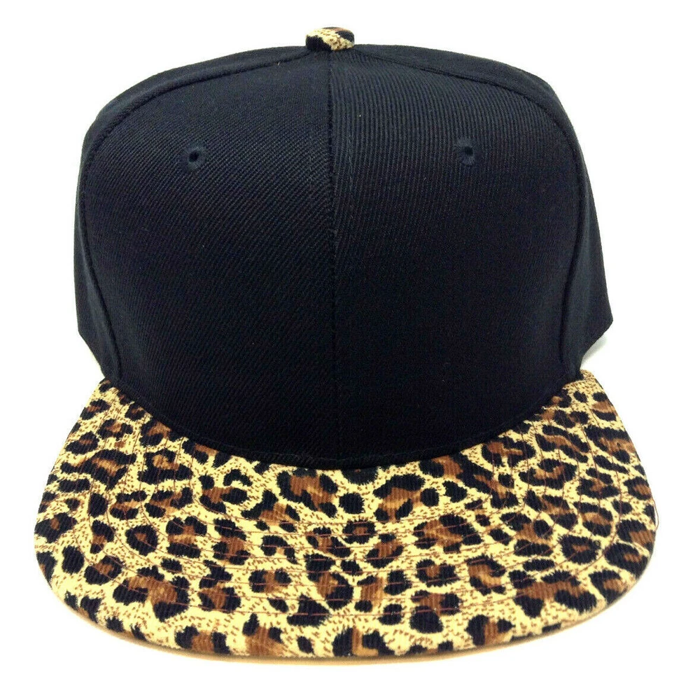 Black Cheetah Leopard Print Adjustable Snapback Cap with Flat Bill