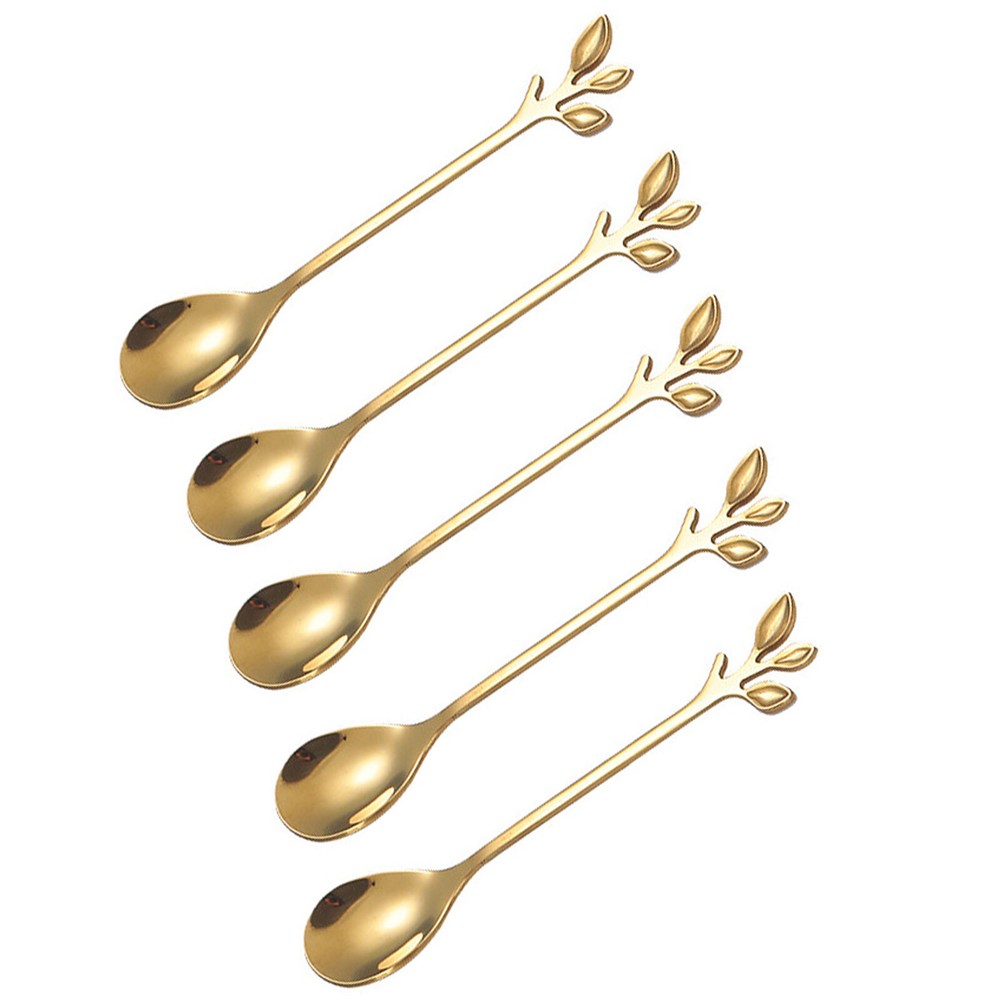5Pcs Stainless Steel Spoon Branches Leaf Spoon Kitchen Tableware Cooking Gift