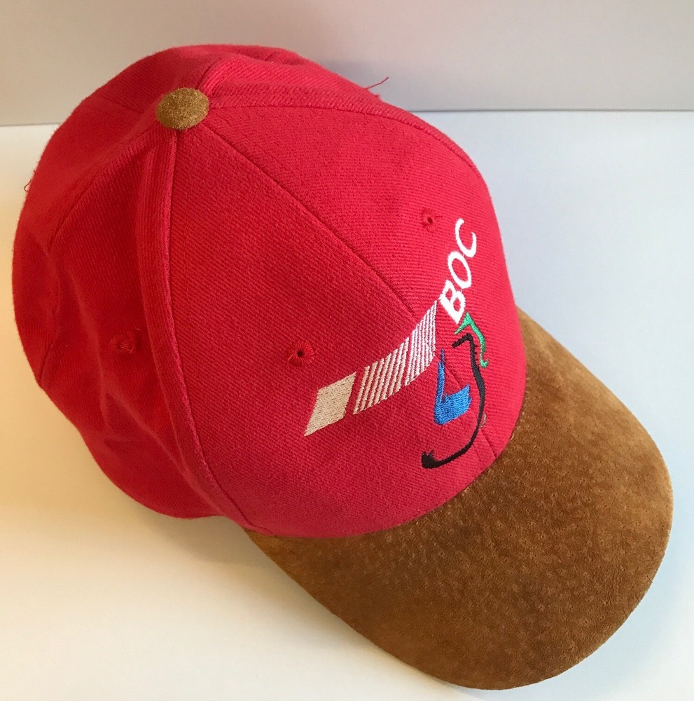 BOC MOTOR RACING CAP HAT RED WITH BROWN SUEDE PEAK