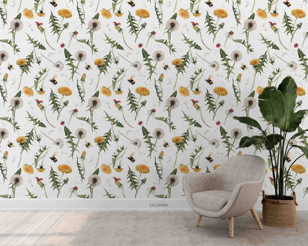 3D Dandelion Bee Pattern Wall Murals Wallpaper Murals Wall Sticker