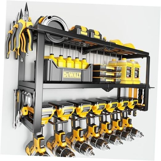 Heavy-Duty Wall-Mounted Power Tool Organizer - 3-Tier 150LB Capacity Rack with 7 Storage Slots