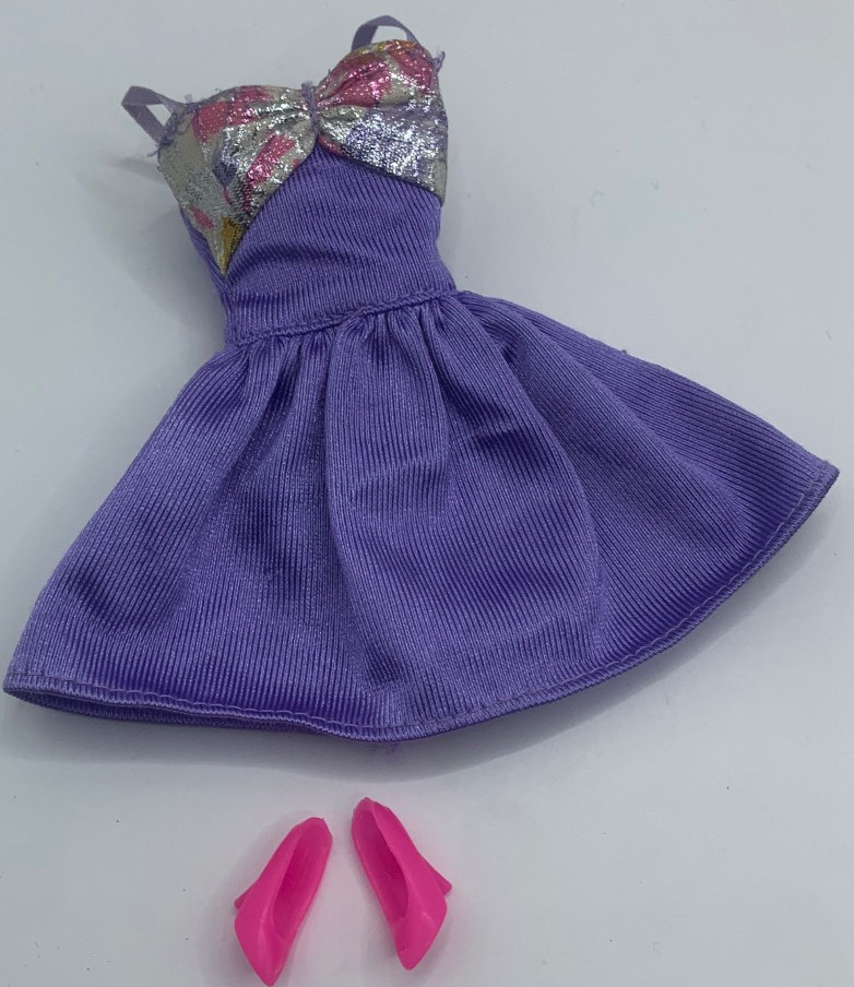 Vintage Barbie Fashion Pack Outfit Clothing Purple Shiny Party Dress Shoes B