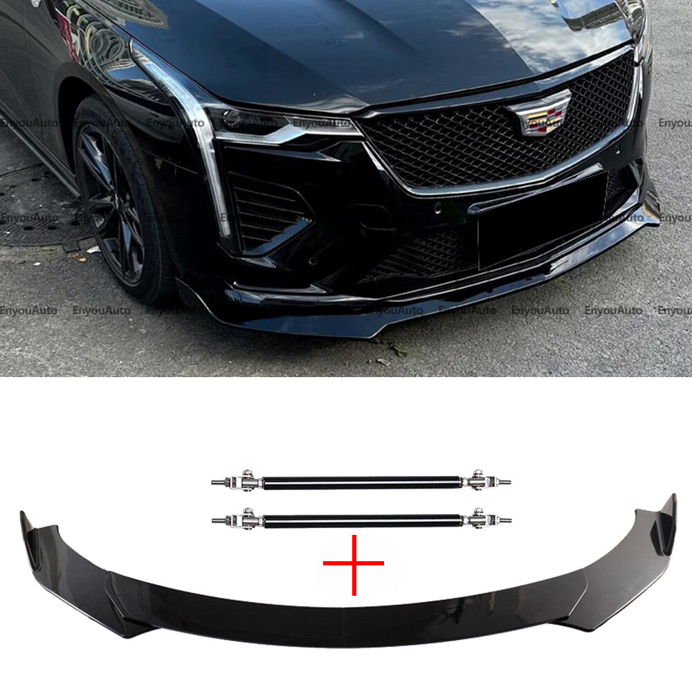 Glossy Black Front Bumper Lip Spoiler & Strut Rods for Cadillac ATS XTS CTS SRX