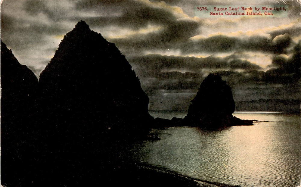 Sugar Loaf Rock, Moonlight, Santa Catalina Island, Avalon Bay, Postcard