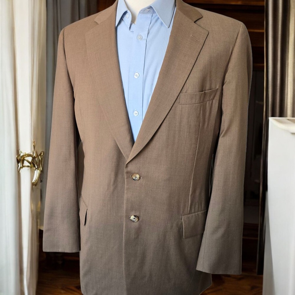 Vintage Paul Stuart Blazer 44L Full Canvas Brown Woven In Italy 120s 44t