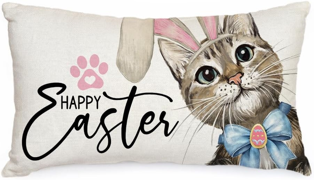 Easter 12x20 Inch Cat Rabbit Ear Decorative Pillow Cover for Holiday Party