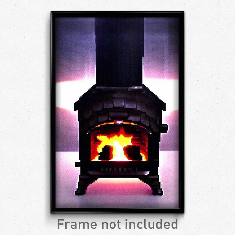 8 Bit Pixel Art Poster of Authentic Furnace Psychedelic Trippy Video Game Print