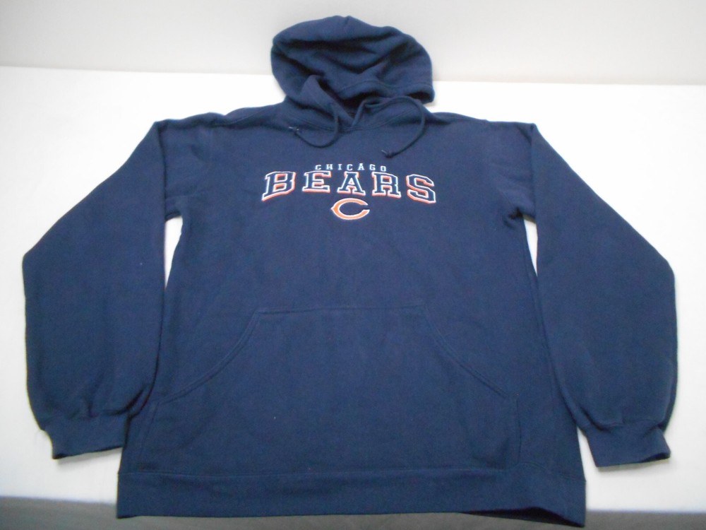 Reebok Chicago Bears NFL Hoodie Blue Embroidered Spell Out Logo Size Small