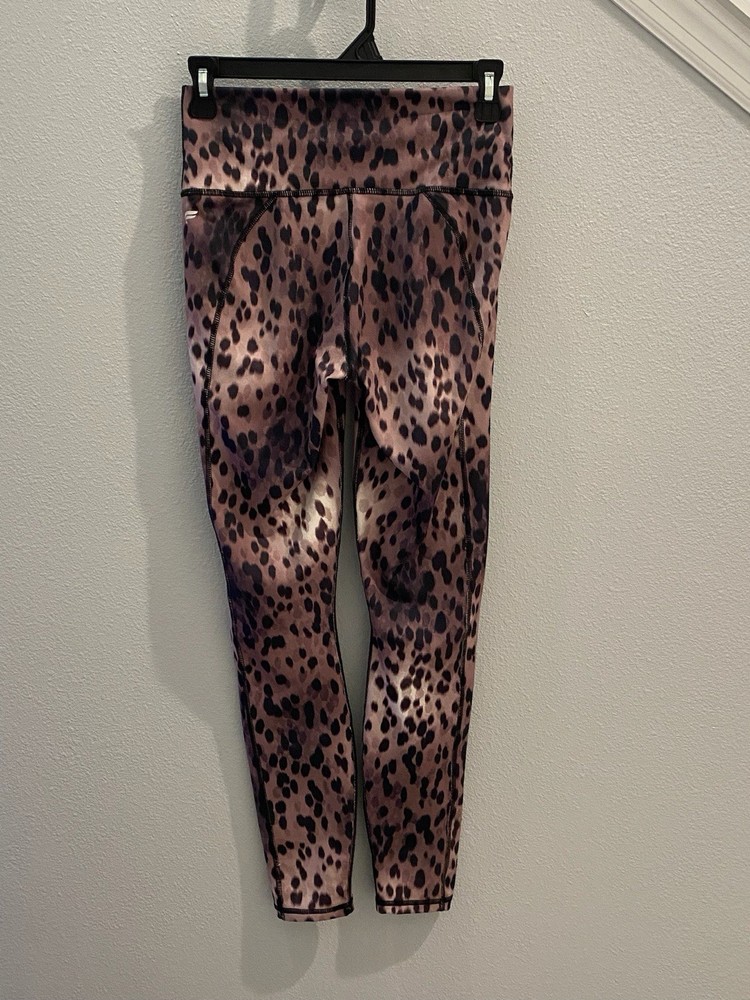 Fabletics PowerHold Mid Waist Leggings in Spotted Black Animal Print Size XS