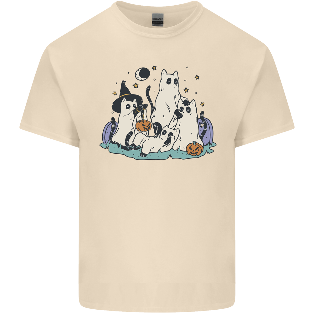 Ghost Cats Cute Halloween Mens Cotton T-Shirt Tee Top